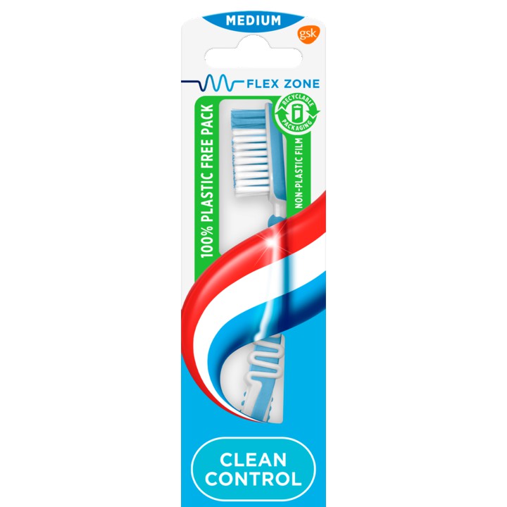 Aquafresh Clean Control Medium dagelijkse Tandenborstel 1 stuk, in 100% plasticvrije verpakking