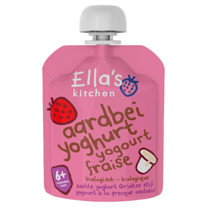 Ella&amp;#x27;s Kitchen Aardbeien yoghurt 6+ biologisch 90g