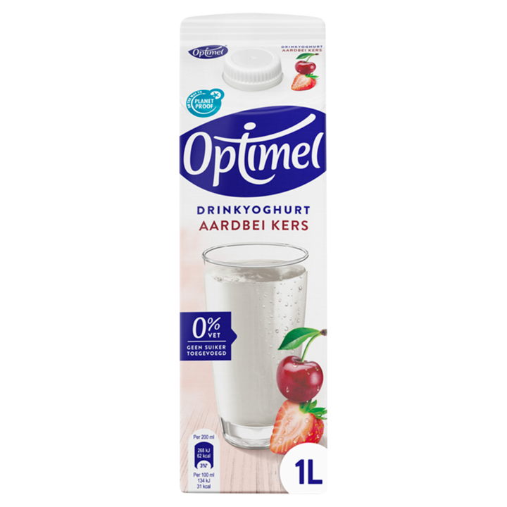 Optimel Drinkyoghurt aardbei kers 0% vet 1L