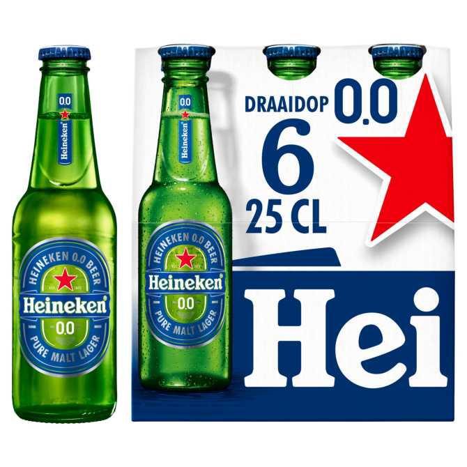 Heineken Premium Pilsener 0.0 Bier Draaidop Fles 6 x 25 cl