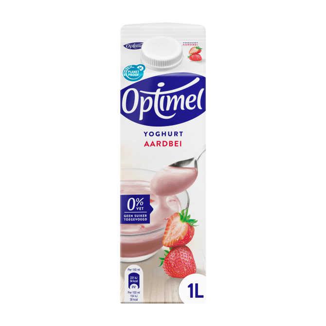 Optimel Yoghurt Aardbei 0% Vet 1000 ml Pak met punt