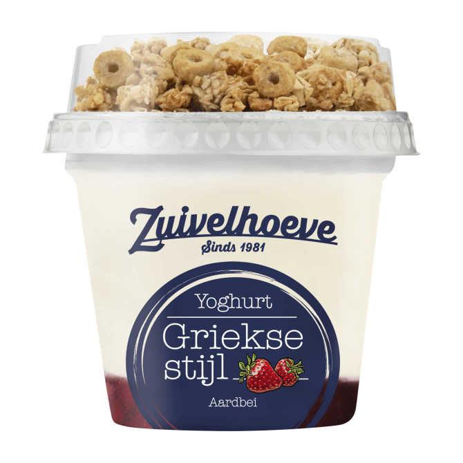 Zuivelhoeve Griekse stijl aardbei granola