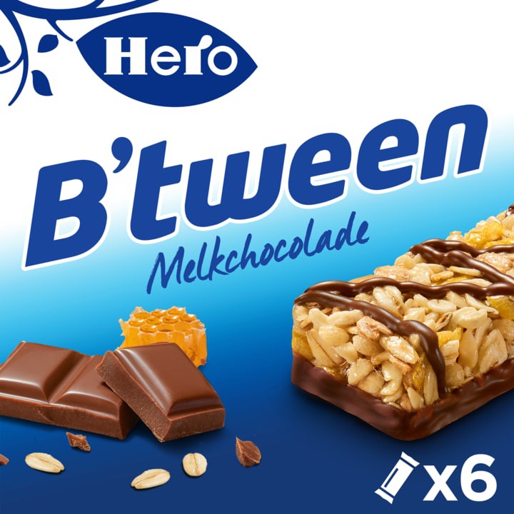 Hero B&amp;#x27;tween Mueslireep Melkchocolade 6 x 25g