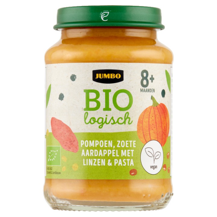 Jumbo Biologisch Pompoen, Zoete Aardappel Met Linzen &amp;amp; Pasta 8+ Maanden 190g