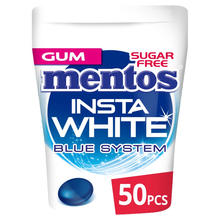 Mentos Insta white Kauwgom mint Suikervrij Pot 50 stuks