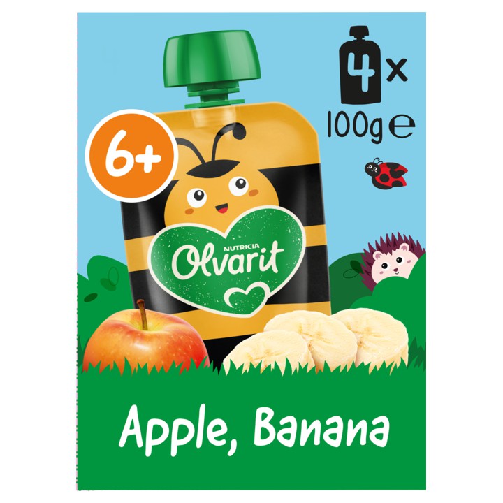 Olvarit Knijpfruit Appel Banaan 6+ Maanden 4 x 100g