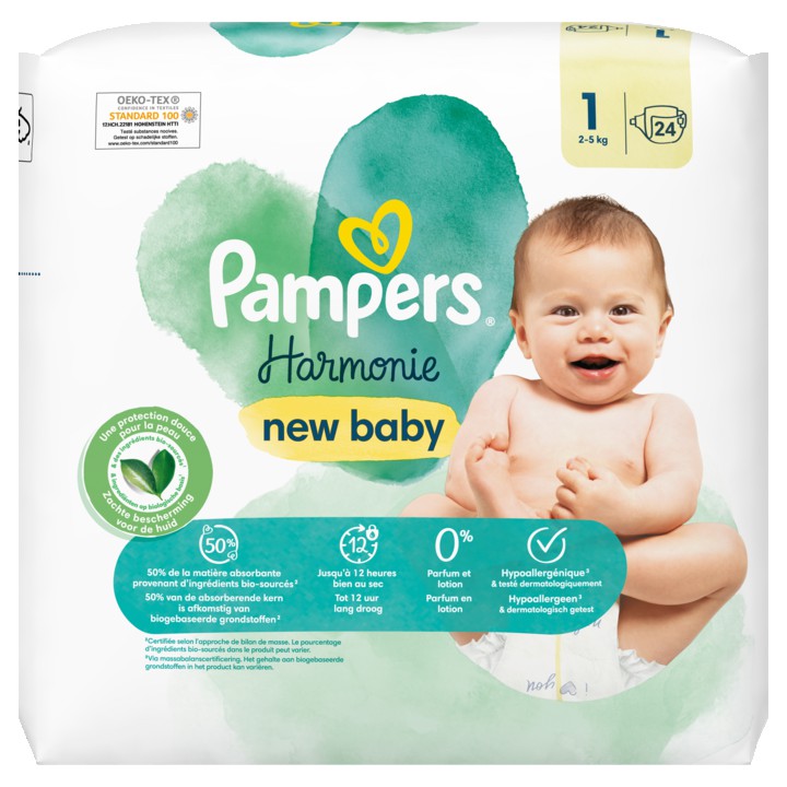 Pampers Harmonie Luiers Maat 1, 24 Luiers, 2kg-5kg