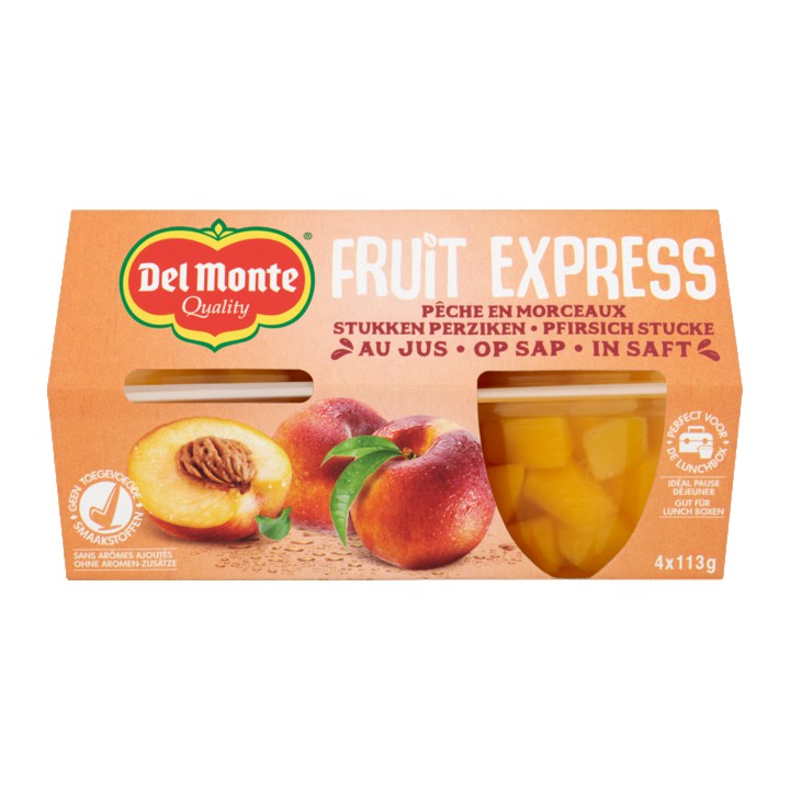 Del Monte Fruit Express Stukken Perziken op Sap 4 x 113g