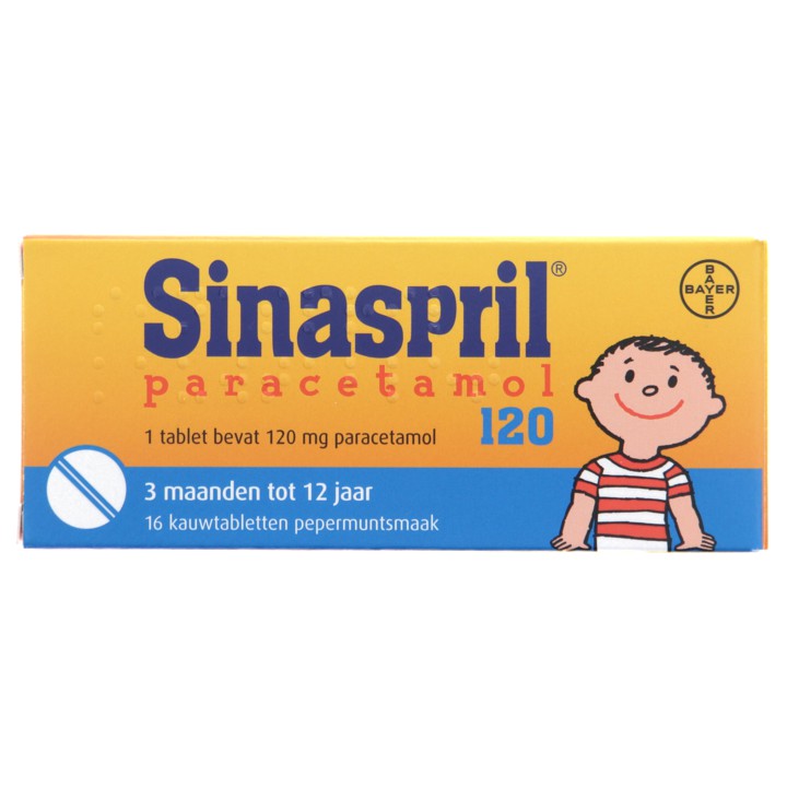 Sinaspril Paracetamol kauwtabletten 120 mg, 16 stuks