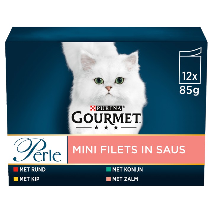 Gourmet Perle Mini Filets Kattenvoer nat met Rund, Kip, Tonijn en Zalm