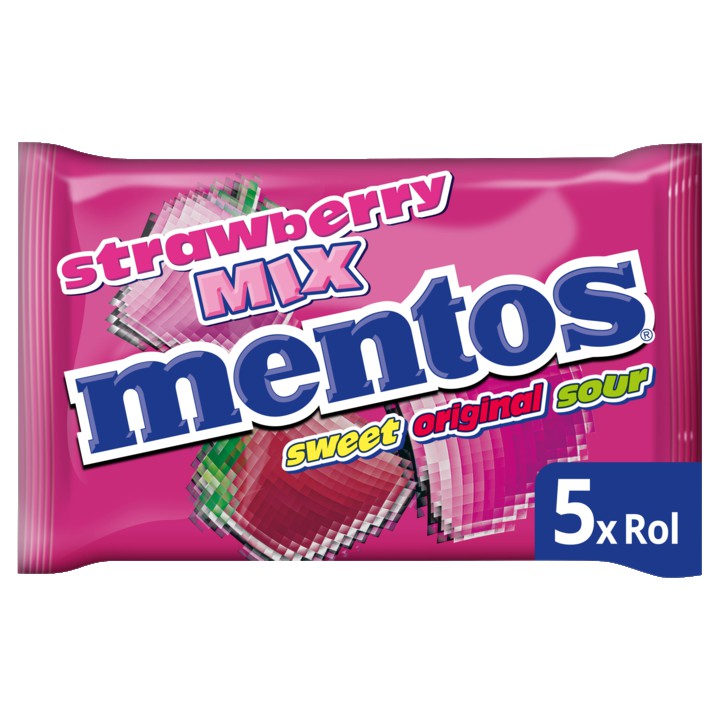 Mentos Aardbeiensmaak Chewy Dragees 5 x 37, 5g