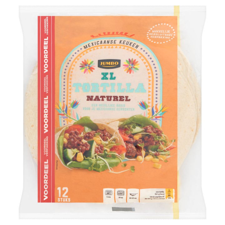 Jumbo Tortilla Naturel XL Voordeelverpakking 12 Stuks 740g