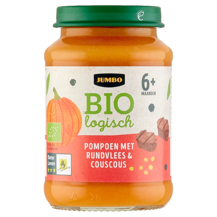 Jumbo Biologisch Pompoen met Rundvlees &amp;amp; Couscous 6+ Maanden 190g