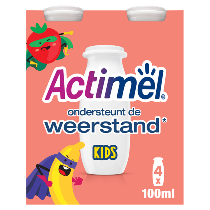 Actimel Drinkyoghurt Kids Banaan Aardbei 4 x 100ml