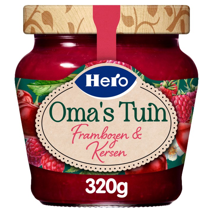 Hero Fruitspread Oma&amp;#x27;s Tuin Frambozen &amp;amp; Kersen 320g