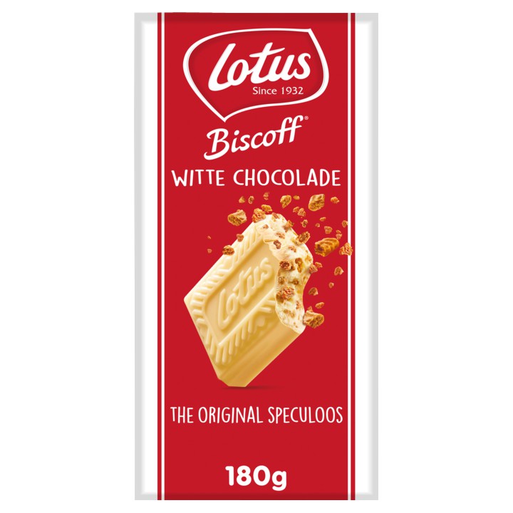 Lotus Biscoff speculoos witte chocoladereep met speculoos stukjes 180g