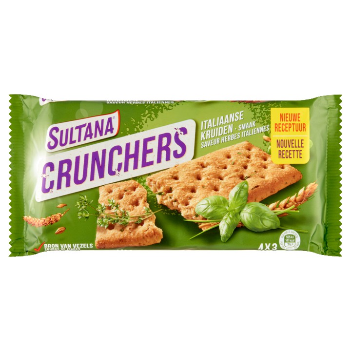 Sultana Crunchers Italiaanse Kruiden Smaak 4 x 3 Stuks 140g