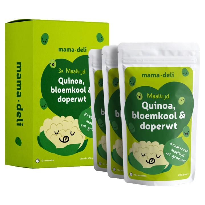Mama Deli Maaltijd quinoa, bloemkool & doperwt 12+ maanden 3 x 200g | Nederland Life Mama Deli Maaltijd quinoa, bloemkool & doperwt 12+ maanden 3 x 200g