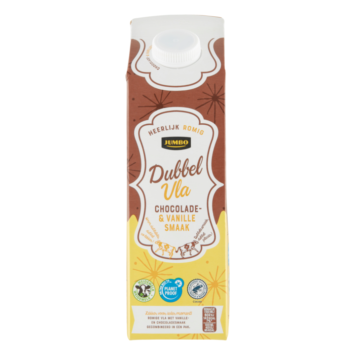 Jumbo Dubbel Vla Chocolade- &amp;amp; Vanille Smaak 1L