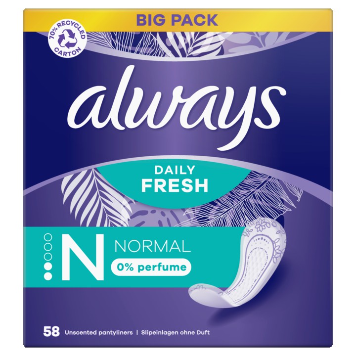 Always Daily Fresh Normal 0% Parfum 58 Stuks