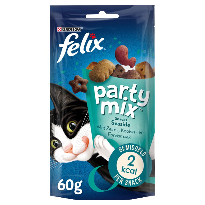 FELIX&amp;reg; Party Mix Seaside met Zalm, Koolvis- &amp;amp; Forelsmaak - Kattensnacks - 60g