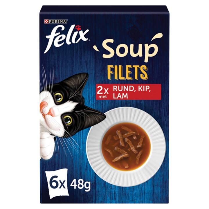 FELIX&amp;reg; Soup Filets met Rund, met Kip, met Lam Kattenvoer 6x48g