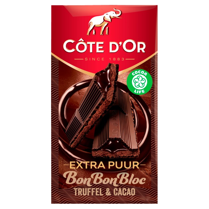 C&amp;ocirc;te d&amp;#x27;Or Extra Puur BonBonBloc chocolade reep Truffel &amp;amp; Cacao 190g