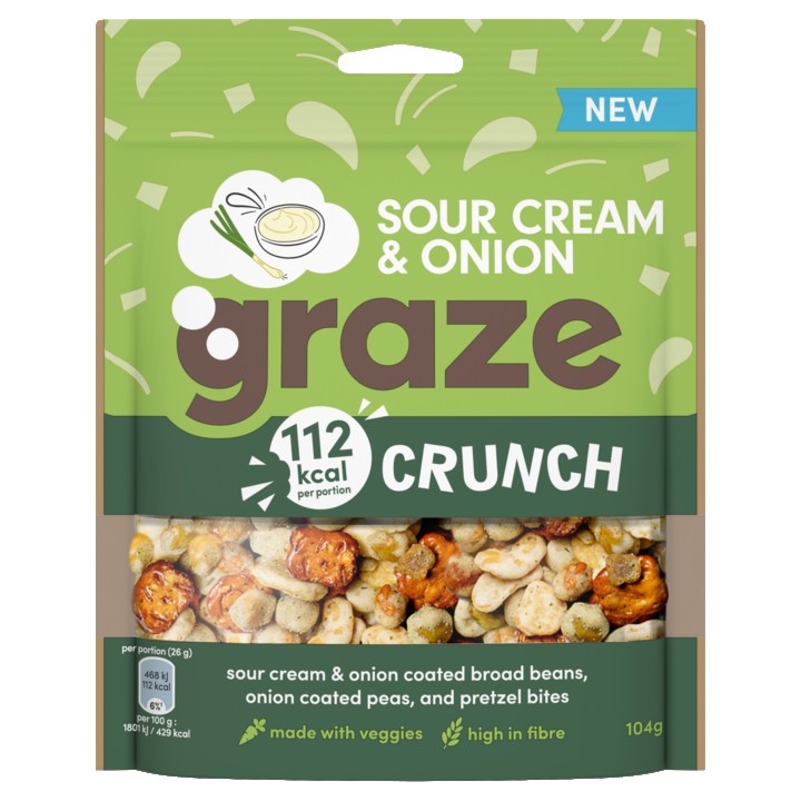 Graze Peulvruchten &amp;amp; Groentensnack Sour Cream &amp;amp; Onion Crunch 104g