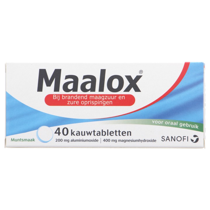 Maalox 200 mg/400 mg Kauwtabletten bij brandend maagzuur, 40 stuks