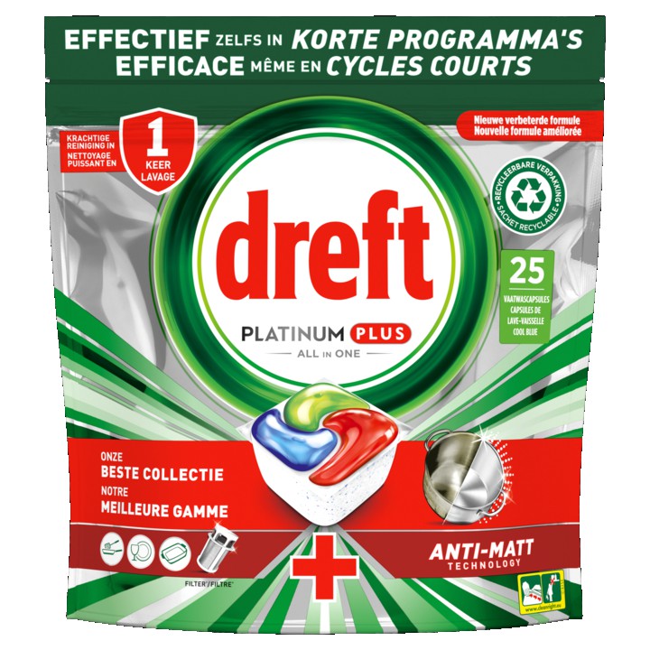 Dreft Platinum Plus All In One Vaatwastabletten Anti-dofheidstechnologie