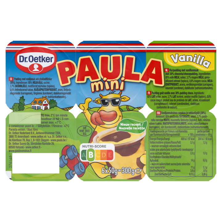 Dr. Oetker Paula Vla met Vanillesmaak en Chocoladesmaak Vlekken Mini 6 x 50g