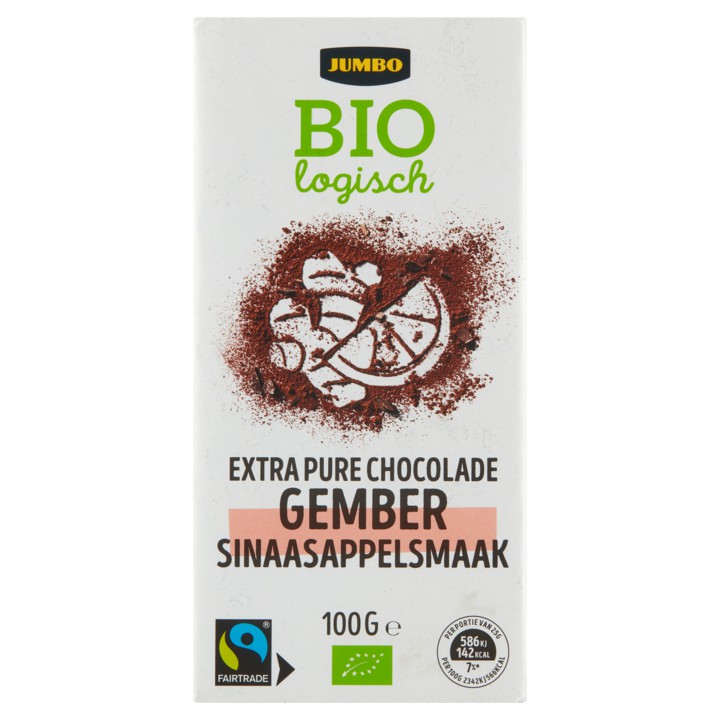 Jumbo Extra Pure Chocolade Gember Sinaasappelsmaak Biologisch 100g