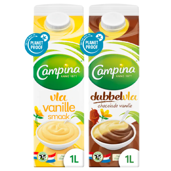 Campina Vla Vanille &amp;amp; Campina Dubbel Vla Vanille Chocolade