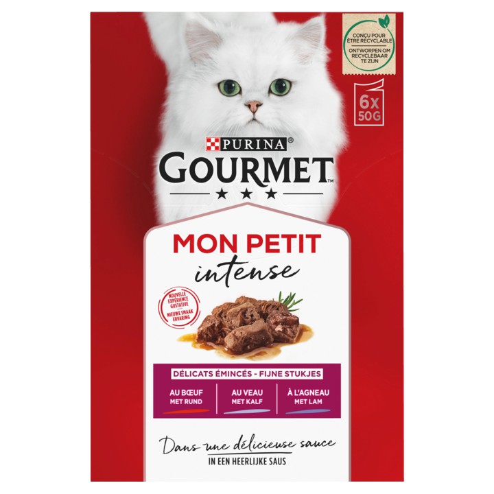 Gourmet Mon Petit Intense Fijne stukjes met Rund, Kalf, &amp;amp; Lam 6x50g