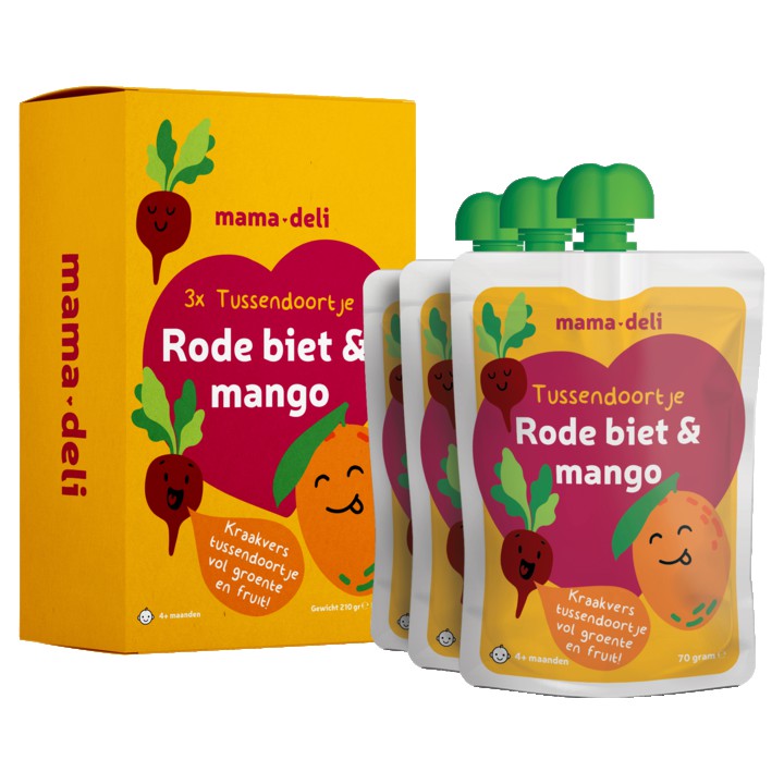 Mama Deli Tussendoortje rode biet &amp;amp; mango 4+ maanden 3 x 70g