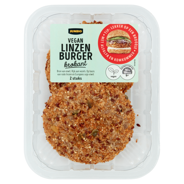 Jumbo Vegan Linzen Burger Krokant 2 Stuks