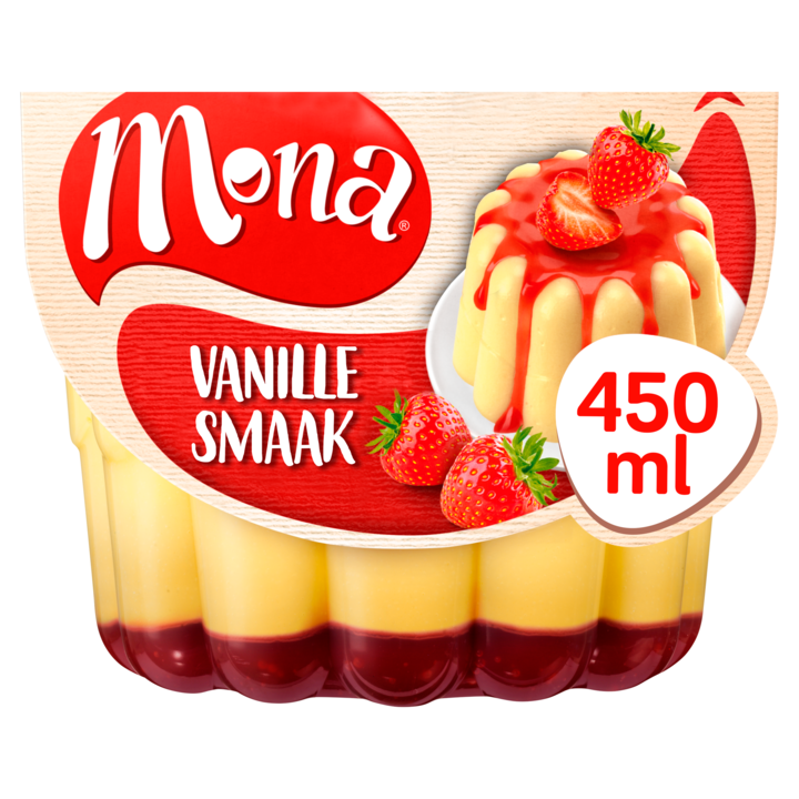 Mona Vanillesmaak pudding met aardbeiensaus 450ml