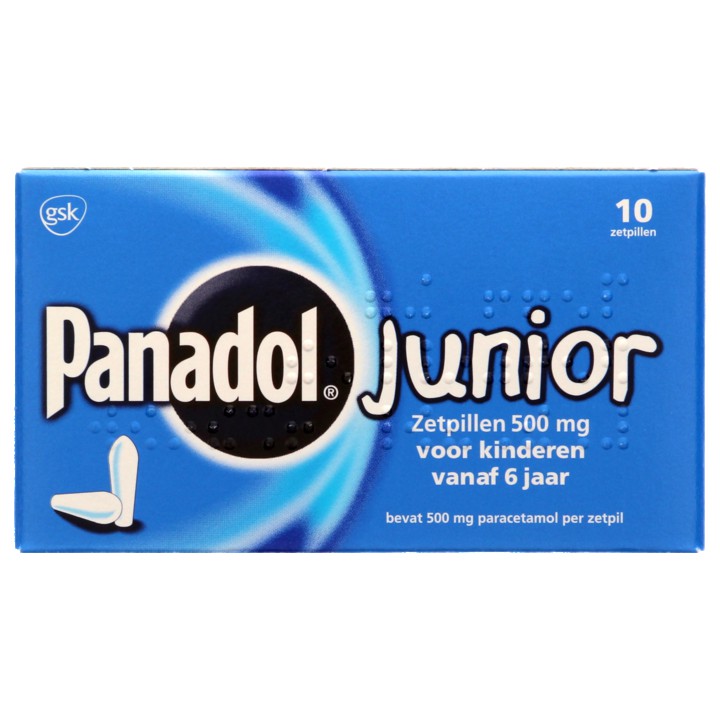 Panadol Junior zetpillen 500 mg, 10 stuks