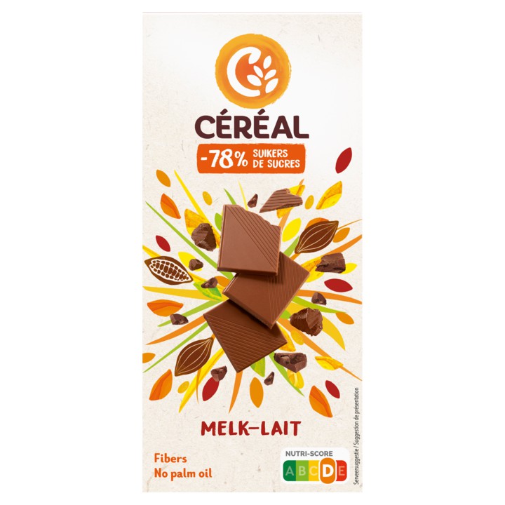 C&amp;eacute;r&amp;eacute;al Minder Suikers Melkchocolade 80g