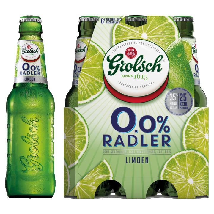 Grolsch 0.0% ABV Radler Limoen Flessen 6 x 300ML