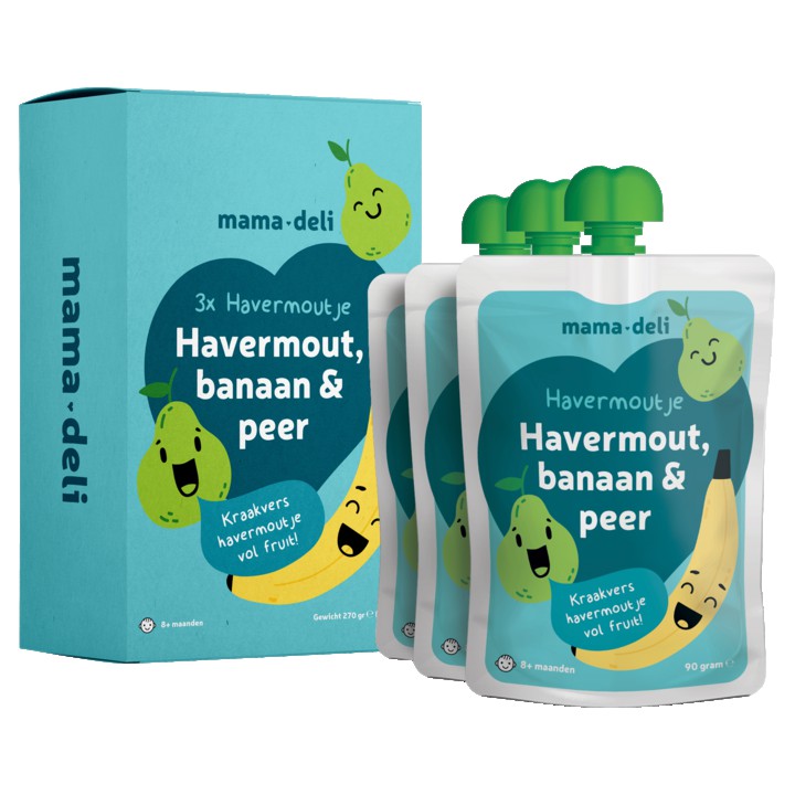 Mama Deli Havermoutje banaan & peer 8+ maanden 3 x 90g | Nederland Life Mama Deli Havermoutje banaan & peer 8+ maanden 3 x 90g
