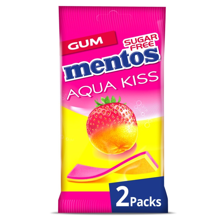 Mentos Aardbei Mandarijn Kauwgom fruit Suikervrij 2 Pakjes 14 stuks Aqua Kiss