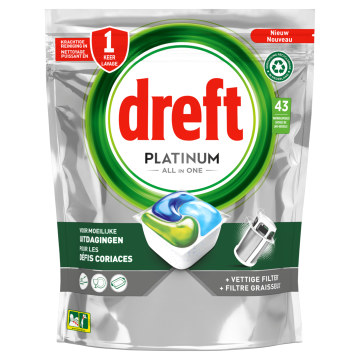Dreft Platinum All In One Vaatwascapsules, Original, 43 Capsules
