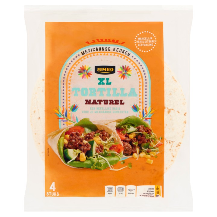 Jumbo Tortilla Naturel XL 4 Stuks 250g