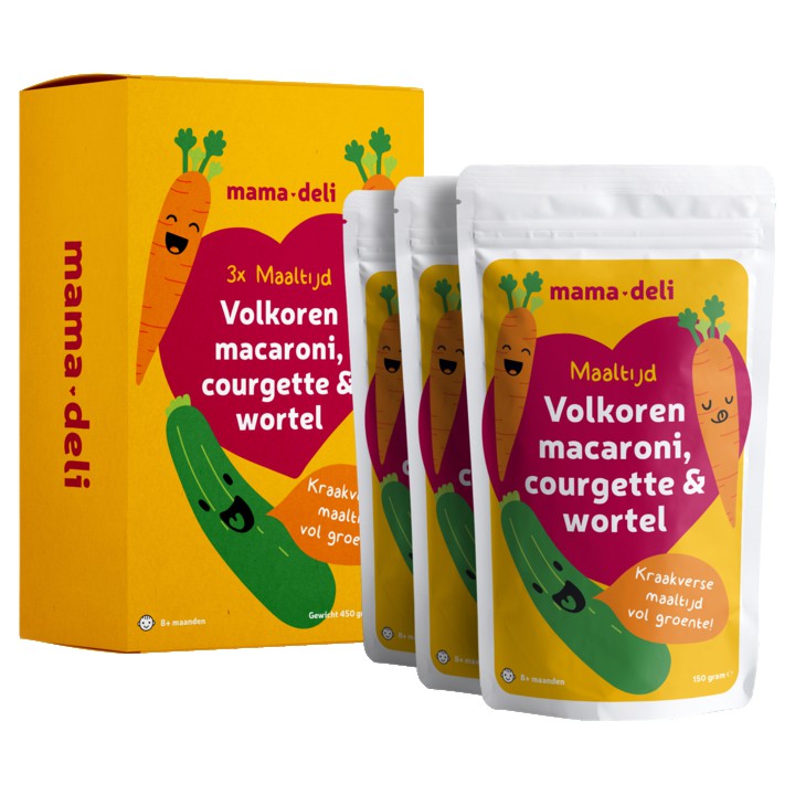 Mama Deli Maaltijd volkoren macaroni, courgette &amp;amp; wortel 8+ maanden 3 x 150g