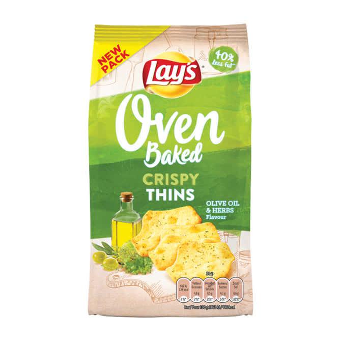 Lay&#039;s Oven baked crispy thins olive oil &amp; herbs zoutjes