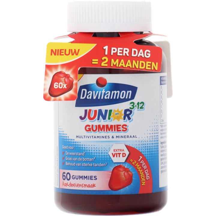 Davitamon Junior&amp;nbsp;3-12 jaar aardbei (voedingssupplement&amp;nbsp;gummies), 60 stuks&amp;nbsp;