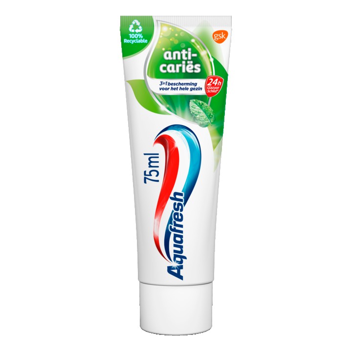 Aquafresh Anti Cari&amp;euml;s Tandpasta voor gezonde tanden en een frisse adem 75ml, recyclebare plastic tube en dop