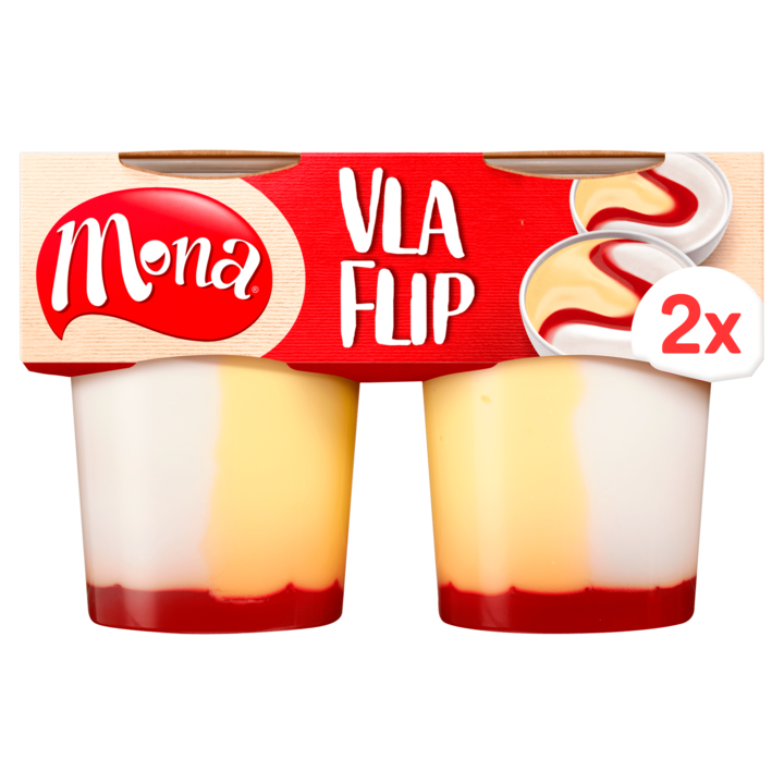 Mona Vla Flip Vanillesmaak met Aardbeiensaus 2 x 190g