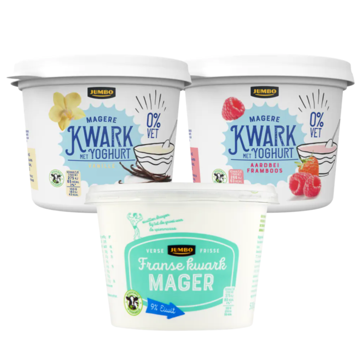 Jumbo Kwark Naturel, Vanille &amp;amp; Aardbei Framboos